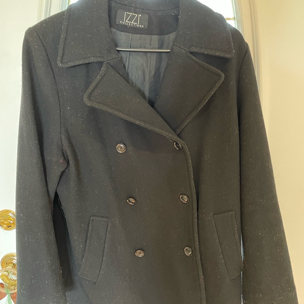 Black double breasted wool pea coat